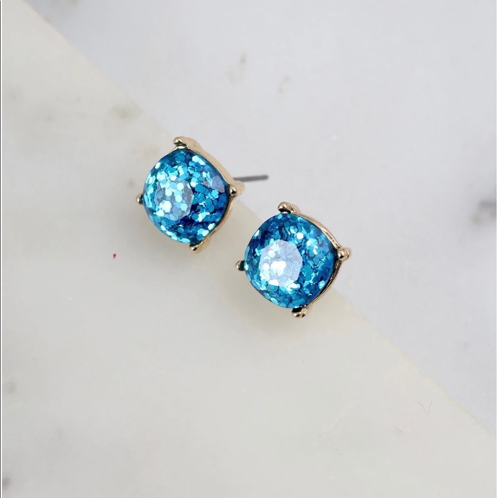New Glitter cushion cut stud earrings